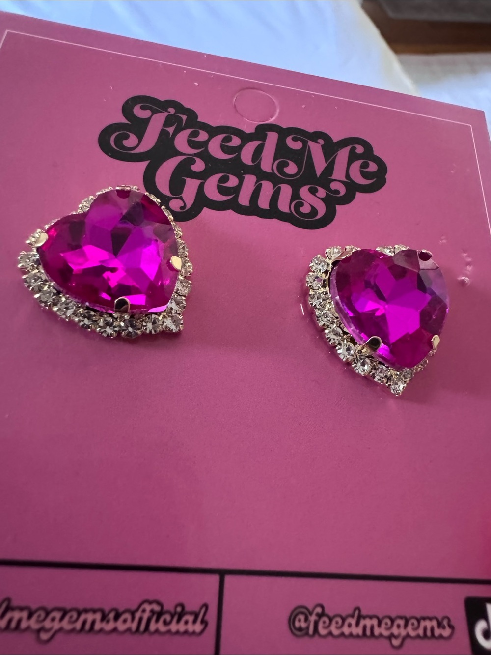 Feed Me Gems Fuchsia Signature Heart Studs - Picture 2 of 4